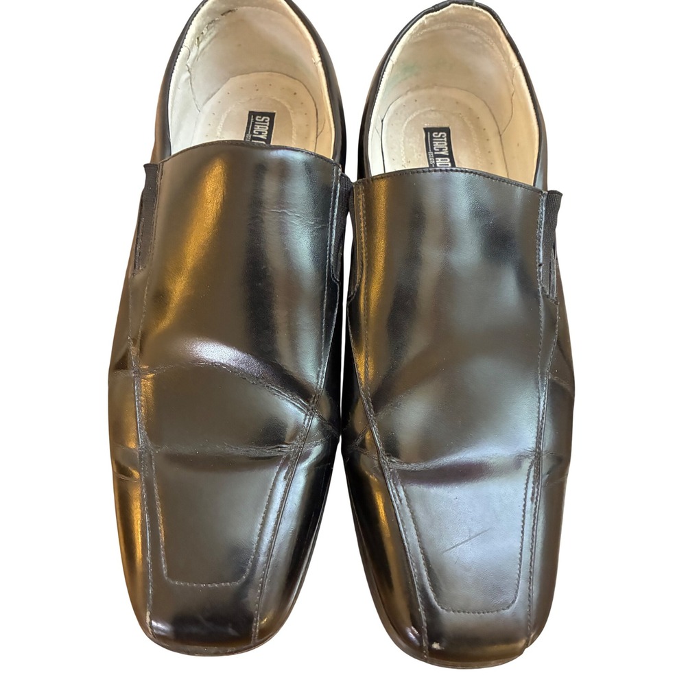 Stacy Adams Mens Black Leather Square Toe Loafers Dress Shoes 24285-01 Size 12M